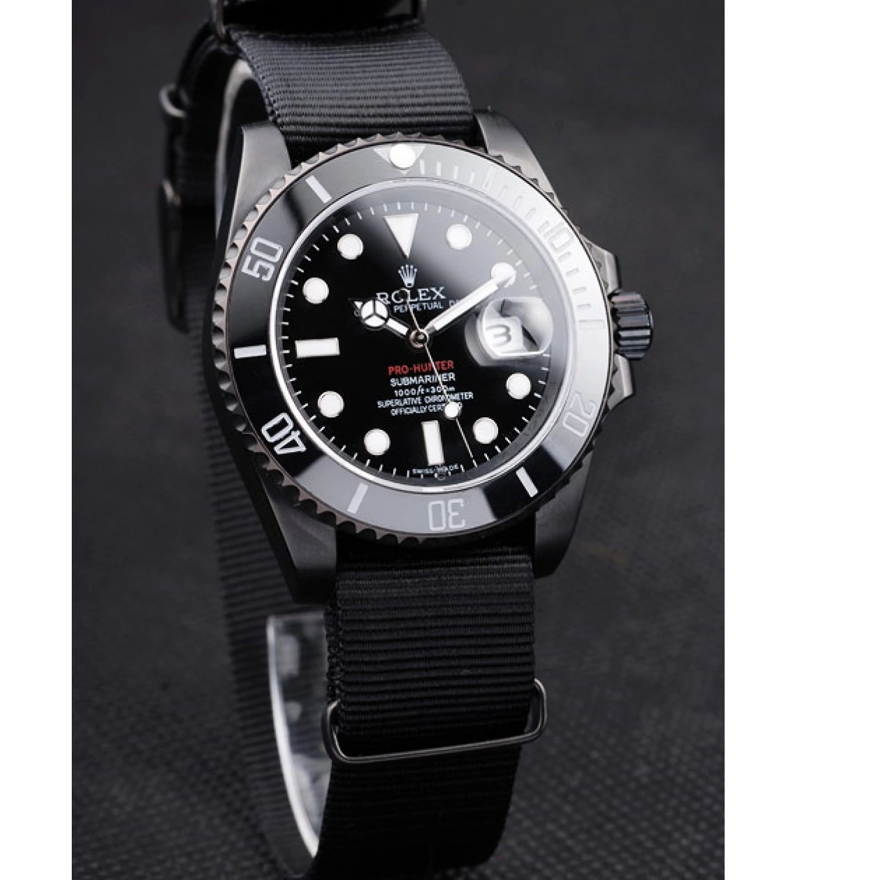 Good copy rolex watches Pro-Hunter Swiss Dial Black Rolex Submariner Black Strap Fabric 0701